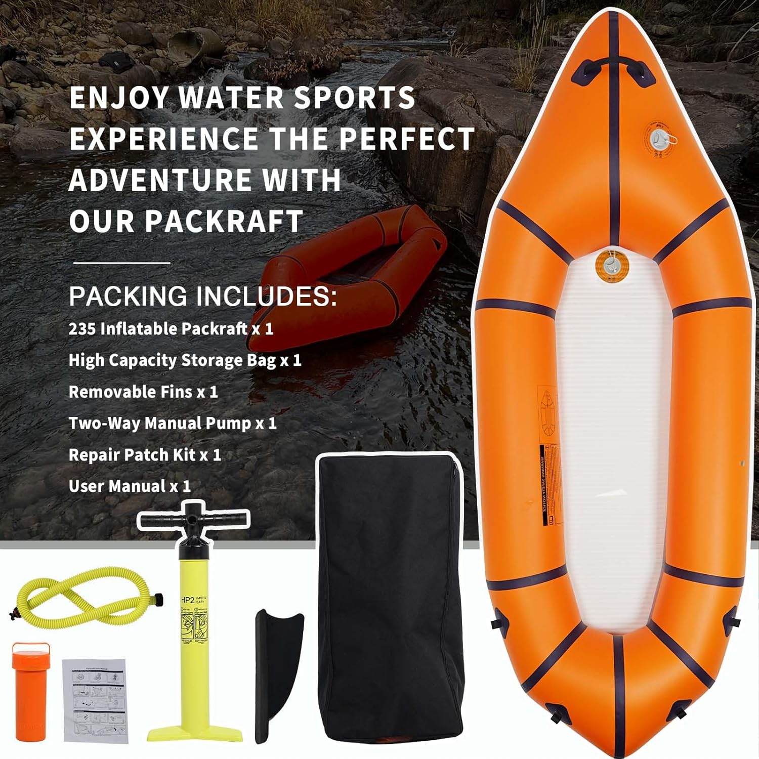 Budget Pack Raft Inflatable Kayaks: Maelstrom 235 PVC Packraft [Orange} | Maelstrom Online
